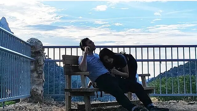 Hot brunette 18-year-old amateur gives best POV blowjob on a stranger in the mountains