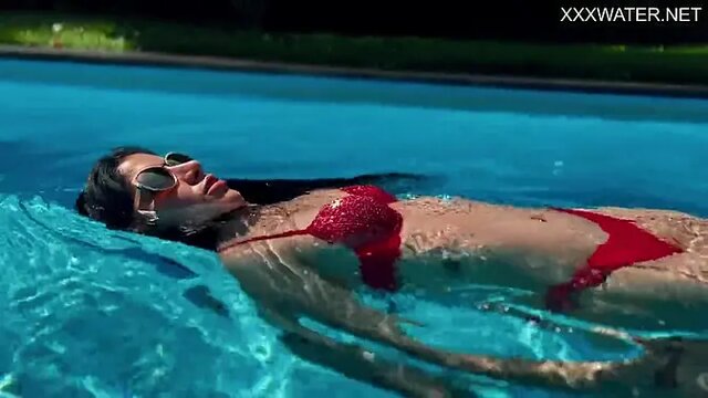 Sultry Latina seduces producer by her pool