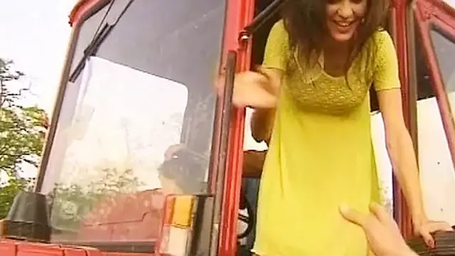 A German brunet fuckfest with three dicks on the farm