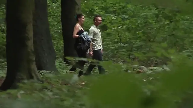 Dark-haired slut gets it on in the forest