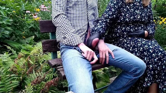 Public Handjob Ends with Mature MILF's Cumming