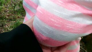 Fatty breasts bruised in the woods
