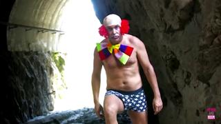 Dirty Clown Gets Brutally Fisted by Brunette Cave Slave