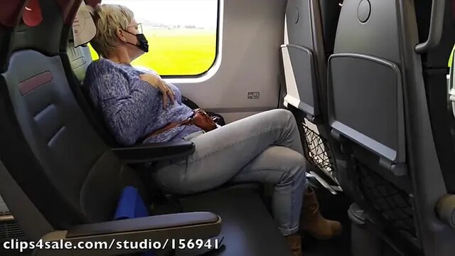Public MILF humps to toe-curling orgasm on train