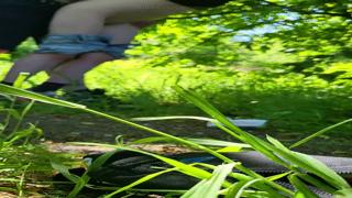 Blowjob bliss for hiked-up hotties as some dude plows their gaping gash on the pathway