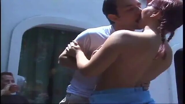 Perky-titted redhead slut gets double-pounded and facials outdoors