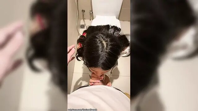 Young Asian Cutie Gives an Amateur Blowjob in Public Restroom