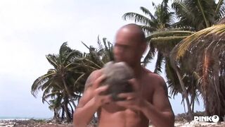 Caty Campbell's beachside DP extravaganza gets pounded relentlessly by dual studs