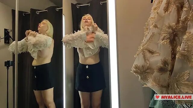 giant Tit Blonde Mom Tries On Haul in Transparent Dressing Room