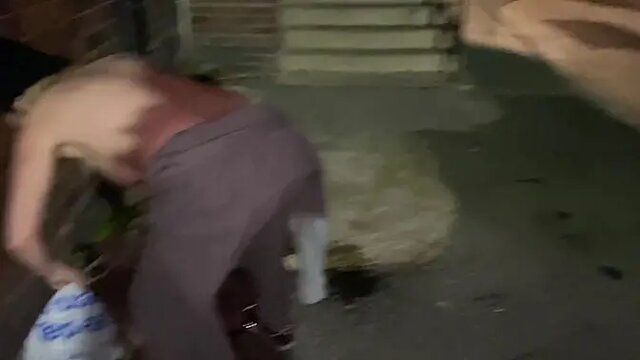 Slutty mature British milf enjoys her pussy stuffed with a cucumber in public