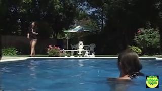 Two insatiable Asian cuties get each other wasted by the pool