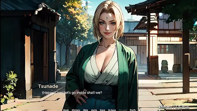 Tsunade, the Hokage, gives a sloppy boob job to a Leaf ninja