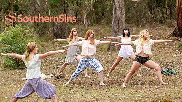Outdoor yoga session with lesbian Aussies