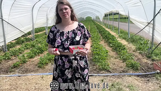 Sweet girl &mdash;  let the farmer fill you with strawberries and creampie for a while!