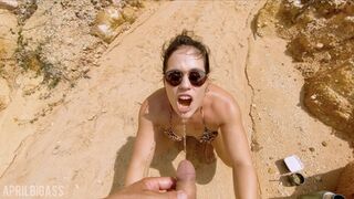Drinking urine on the beach and deepthroat face-fucked, ending with cum on my face!