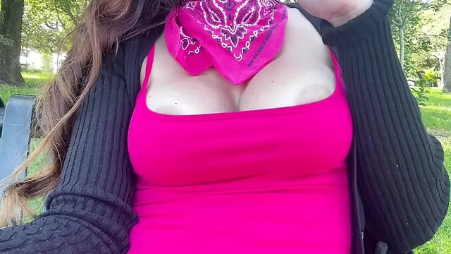 Flashing big tits in public, Italian MILF gets hard nipple attention