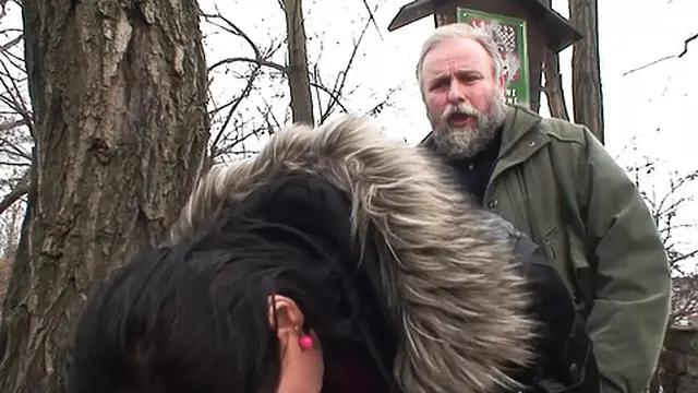 Hot public fuck with a rock-wearing pig