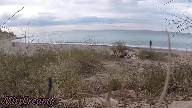 Slutty French MILF sucks biggest cock at public beach