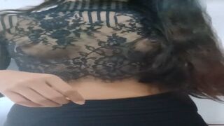 College girl in lingerie lets teacher spy; caught in perfect tits action