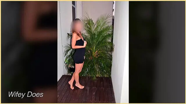 Hot amateur wife in tight dress shows off big natural tits