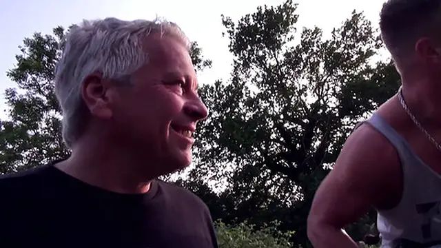 Hot milf walks by two men with big dicks and pleasures both