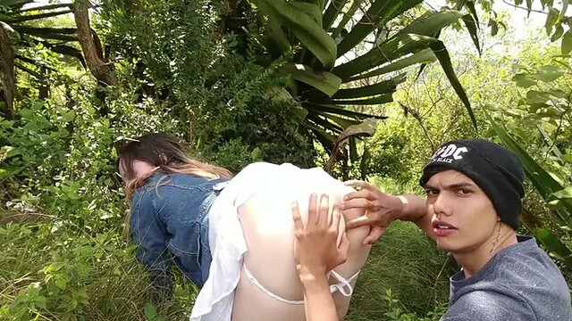 Hot blonde country girl gives deepthroat blowjob outdoors