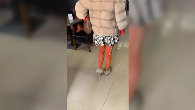 Her panties slip off in a quiet café 