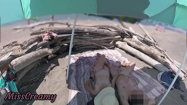 My hot wife masturbates with biggest cock at nudist beach