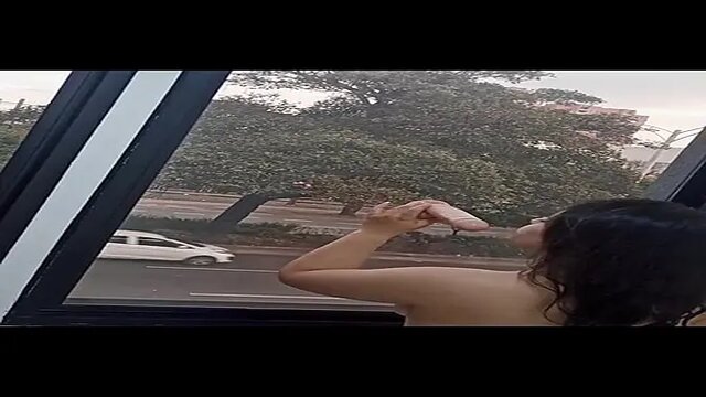 Hot babe gives the best huge blowjob at the window