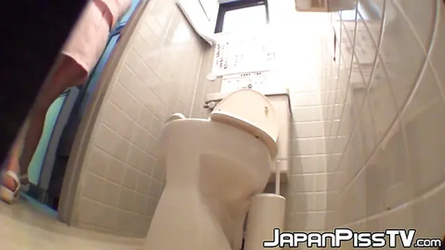 Sexy Japanese ladies urinating in a public restroom