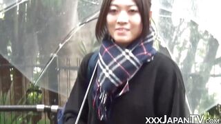 Cute Japanese girl picked up on the street and shows panties