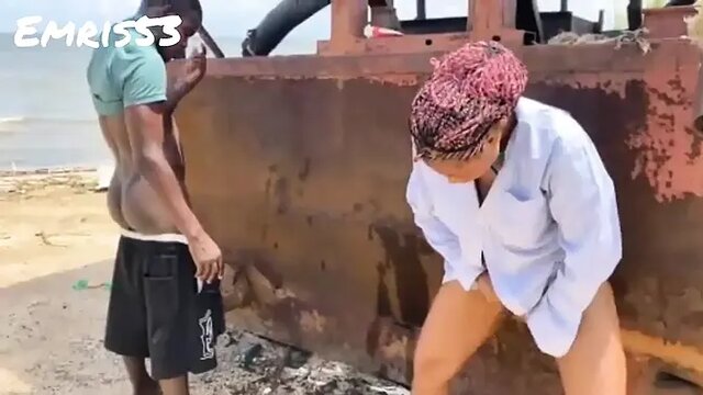 Nigerian couple gets wild and fucks rough outdoors by the lagoon