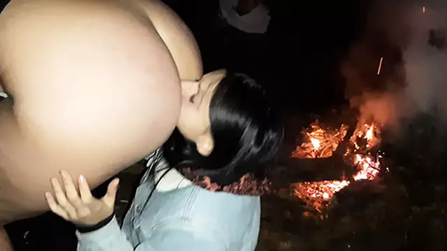 Friends stop smoking as I get licked on the ass🍑 by the fire
