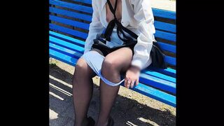 Pussy Flash - My Slutty Teacher Fingers Her Pussy In Public Park With People Watching - MissCreamy