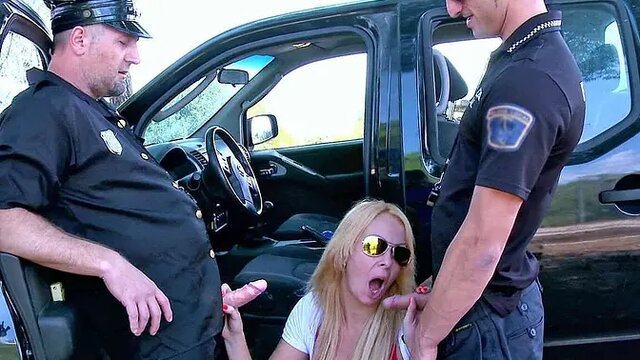 Blonde MILF Tamara Dix double-fucked by two police officers