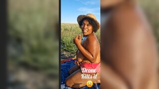DRONE CATCHES BLACK BBW MASSAGING HER BODY IN NATURE
