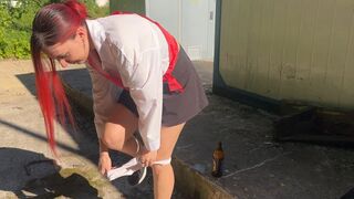 I caught my neighbor's daughter, a graduate, drinking and punished her with a bottle in her ass