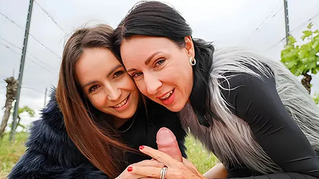 Two Flirtatious Vixens Take Control in an Outdoor CFNM Session