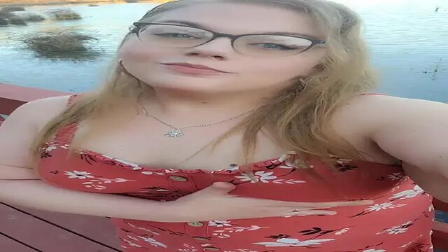 Beautiful chubby blonde bbw in dress flashes cute small boobs with big nipples and fat pussy in public outdoors nature trail