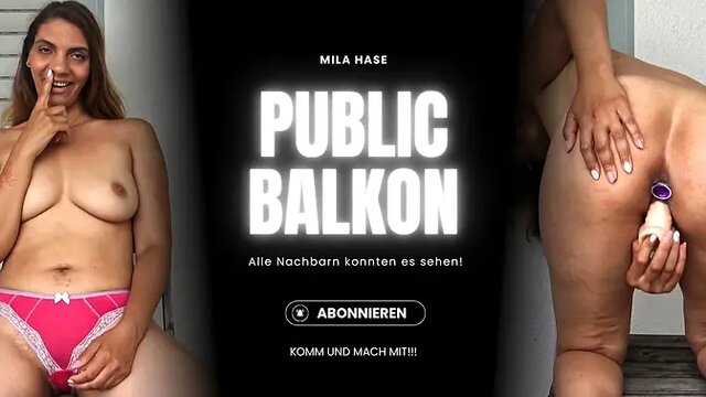 Neighbor's Wife Watches as Big-Boob Blonde Teases on Balcony