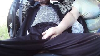 in the car in the parking lot, my girlfriend jerks off my dick until I cum