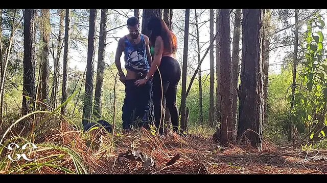 Black stud's big black dick gets his wifey in the woods