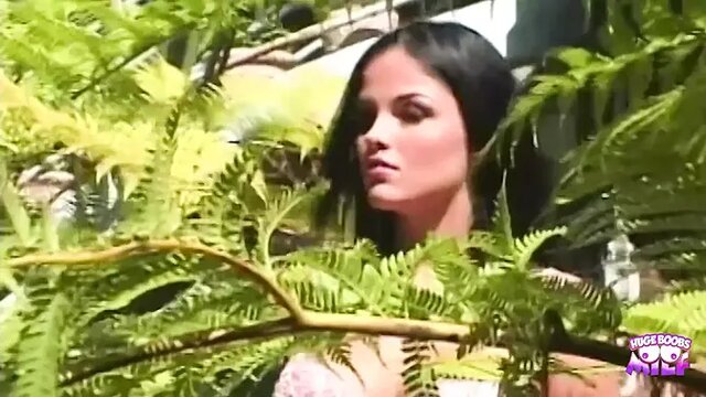 Angelic beauty in stockings and lingerie fucks her partner outdoors