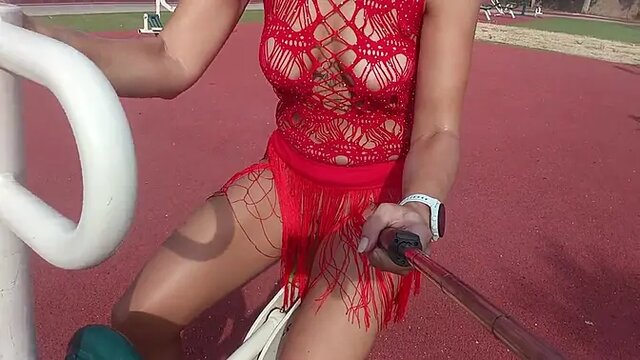 public flashing of pussy and tits in a lace outfit