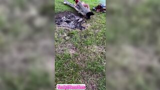 I Walk Without Panties in Nature. and I Jerk off My Excited Pussy by the Fire