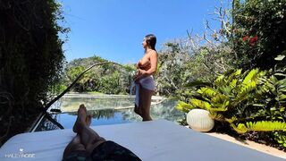 Latina Caught Getting Creampied on Vacation Public Patio Fuck with Hailey Rose