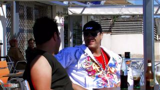 Wild foursome on a public beach with two crazy spanish Milfs