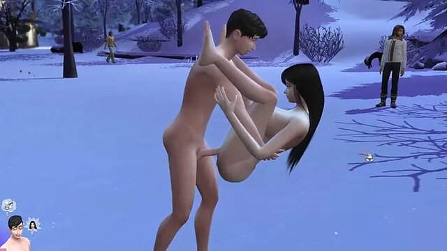 Mature beauty with big natural tits gets fucked in public during snowstorm