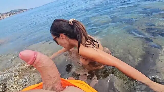 Italian MILF on Beach offers blowjob in exchange for fish