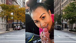 Public POV blowjob in a car by horny and busty Asian MILF slut
